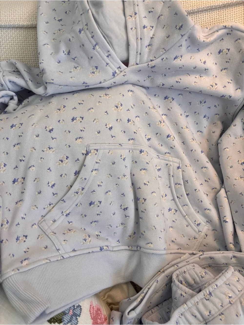 LoveShackFancy Light Blue Floral Kids Hoodie Pajama Set